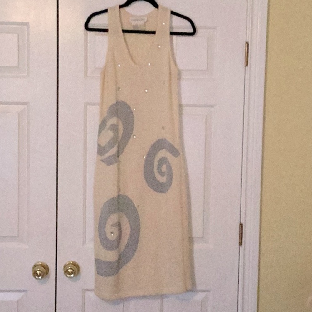 Outlander Vintage Dress & Jacket w/ Silver Metallic Designs & Large Stones - Picture 6 of 11
